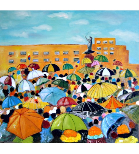 Carnaval de Dunkerque - huile - 60x60cm - Artiste Claude Woisselin